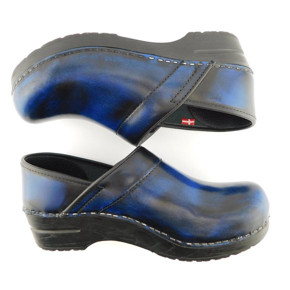 SANITA Blue Swirl Marble Leather Slip-on Comfort Clogs 39 - Picture 4 of 9
